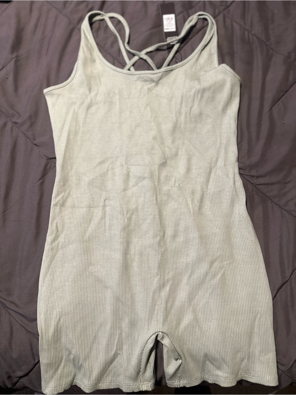 Fashion Nova Ribbed Cross-Back Romper in Sage Green Brand New Size 1X